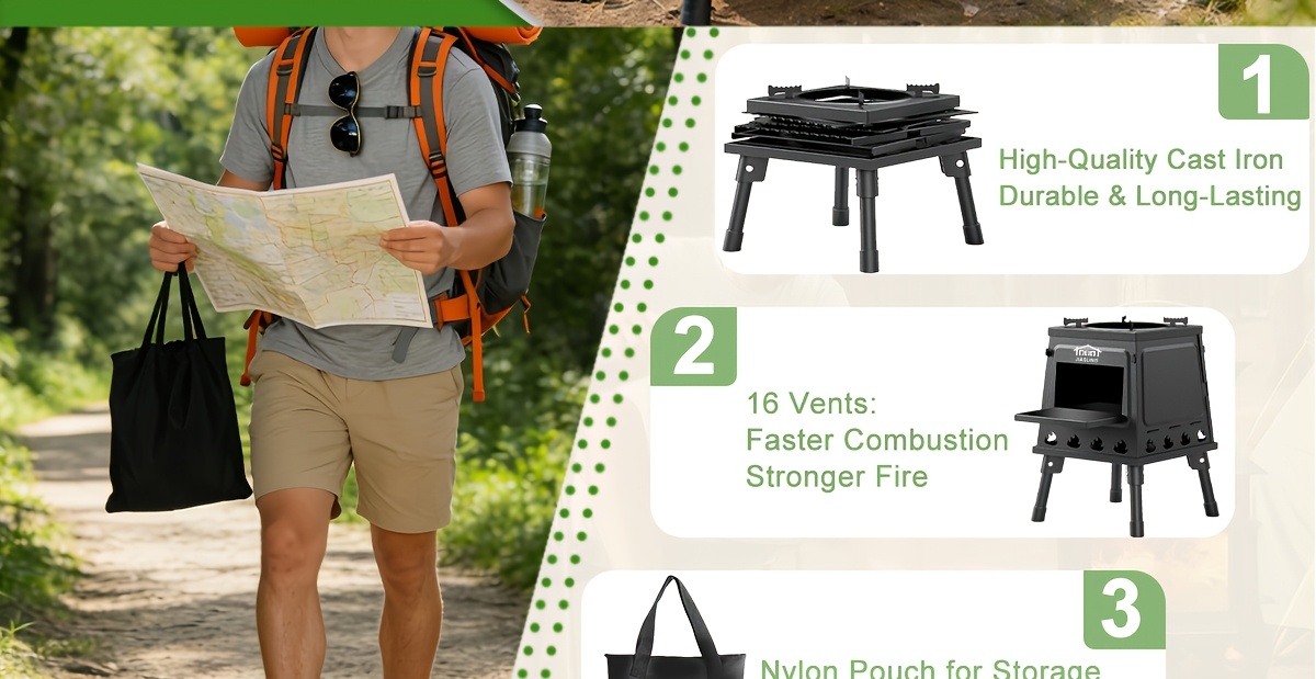 Portable Wood Stove for Outdoor Activities Like Hiking, Picnics, Bbqs, And Travel. A Black Portable Heater Designed for Camping And Outdoor Cooking