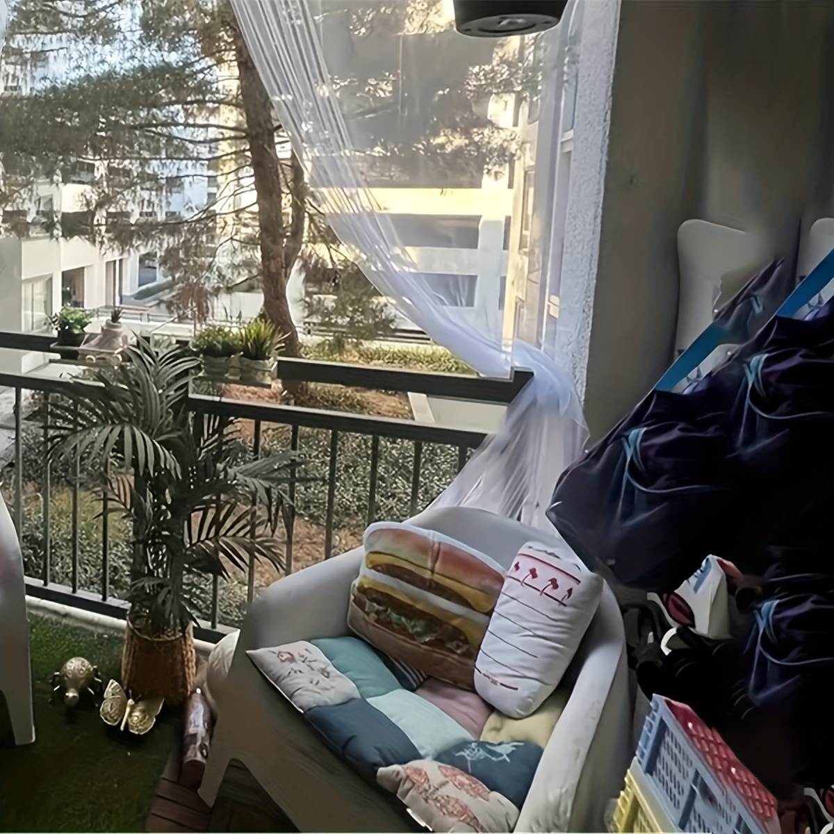 Image of 1pc Garden Patio Universal Outdoor White Sheer -proof Curtain, Transparent Sheer Rod Pocket Breathable Net Curtain, Suitable For Outdoor Gazebo, Patio, Cottage, Backyard, Porch, Garden, , And