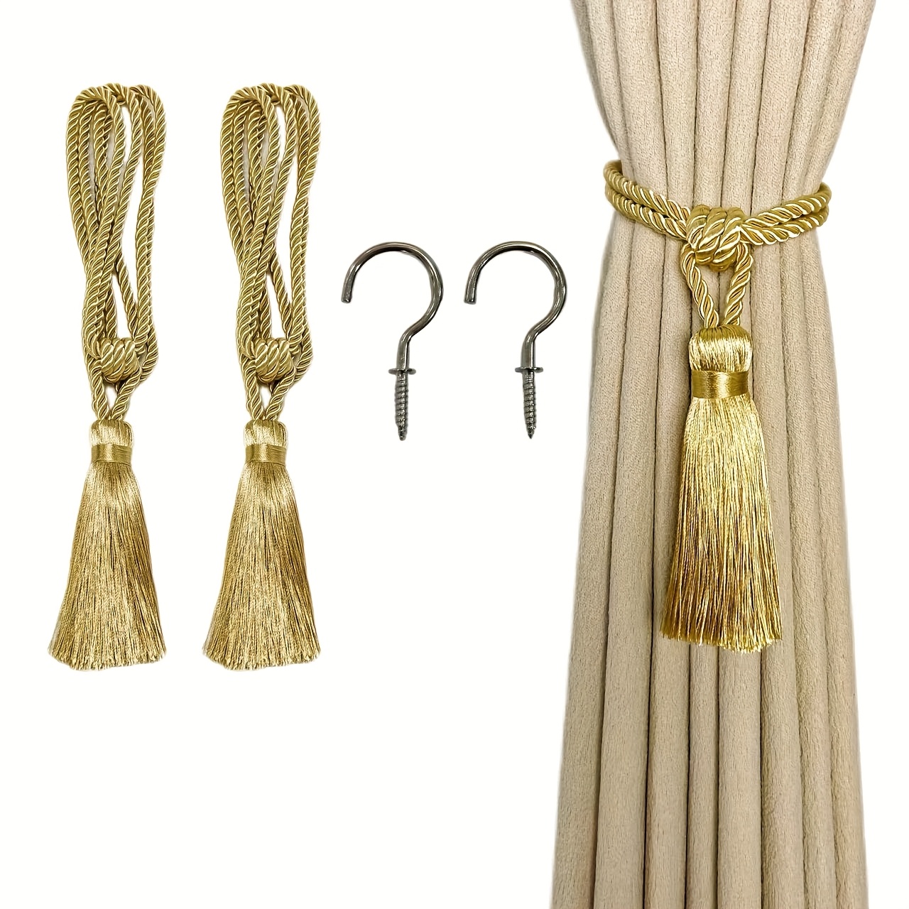 Luxury-style Golden Tassel Curtain Tieback, Home Window Decorative Cord, Vintage Knot Curtain Tie