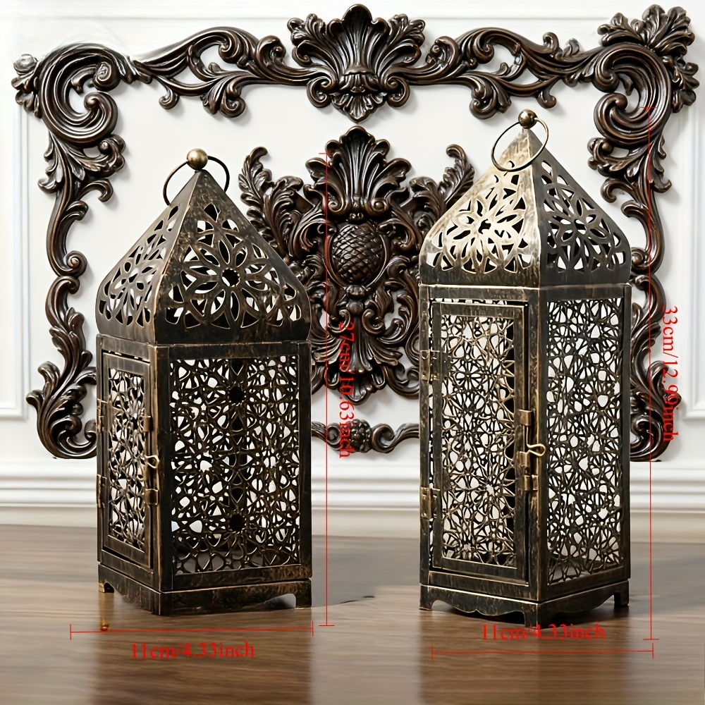 2-Pack Iron   with Hollow-Out Projection Art-Festive Tabletop Candle Holders for Halloween, Thanksgiving&Christmas Decor (Durable Heavy Metal, Home&Kitchen Friendly)