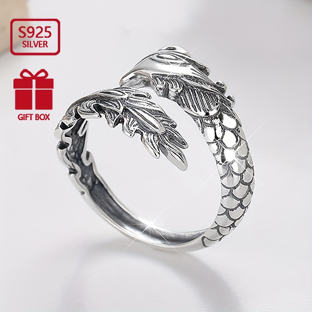 

Vintage-inspired 925 Sterling Silvery Phoenix Ring - Adjustable Open Band For Men & Women, Perfect For Parties & Everyday Fashion