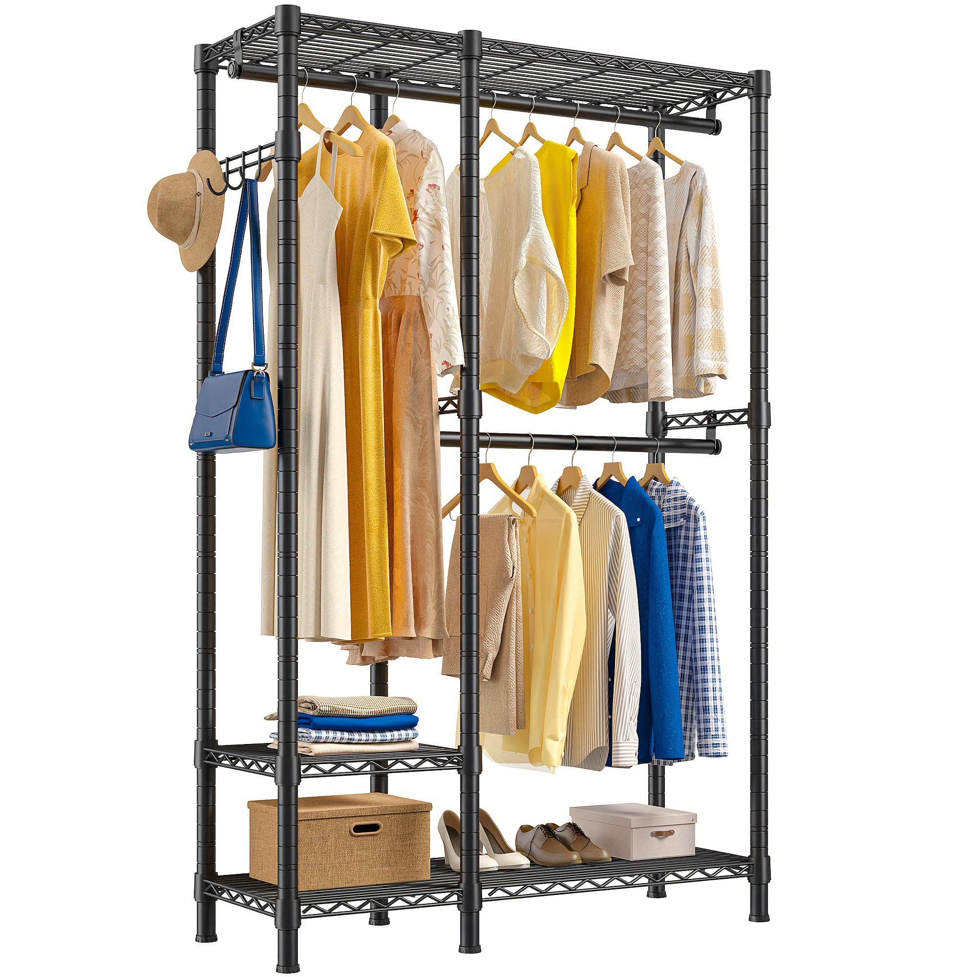 

Clothes Rack Clothing Rack Holds 500lbs Clothing Racks For Hanging Clothes Portable Closet Heavy Duty Clothes Rack Freestanding Wadrobe Closet Wire Garment Rack, 77" Hx31.5 Wx15.8 D, Black