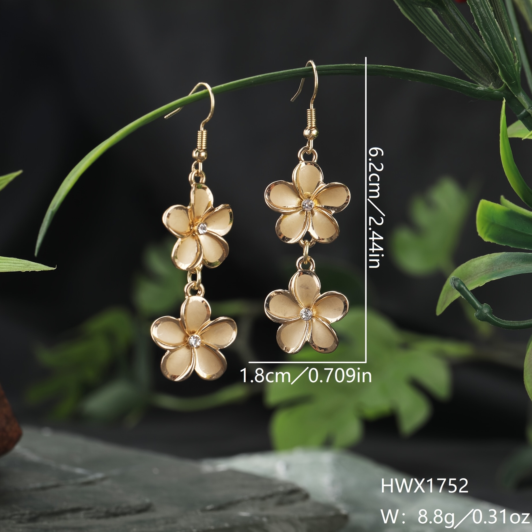 TEMU A Pair Of Bohemian Fashion Gilded Copper Double-layer Cute Flower Inlaid Luxury Earrings, Valentine's Day Gift