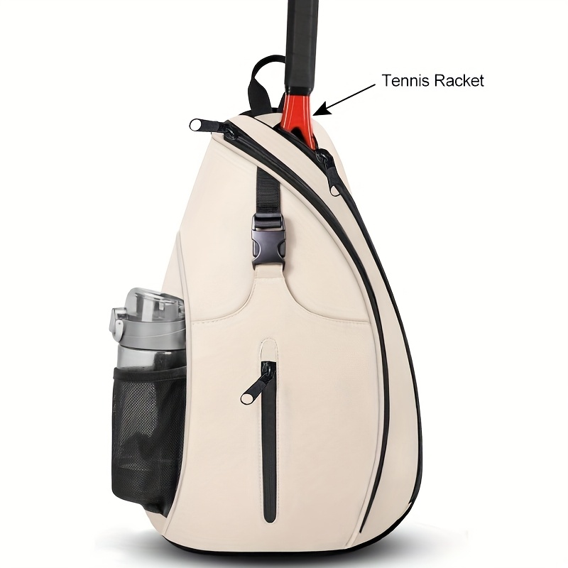 durable polyester tennis pickleball bag adjustable shoulder strap front pocket for water bottle zippered compartment for racket protection black sports equipment carrier sleek sports design secure zipper closure