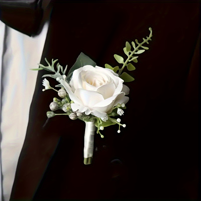 

1pc White Rose Corsage, Polyester For Men, Groomsmen, , Hand Wash Only, Weddings, , Birthday Parties, Family , Bridal Accessories