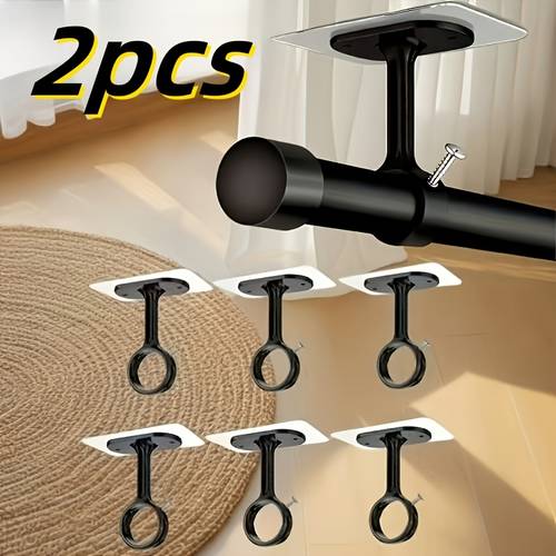 2pcs non drilling ceiling curtain rod brackets heavy duty self adjustable curtain hooks suitable for wardrobe and bedroom version added utility hooks