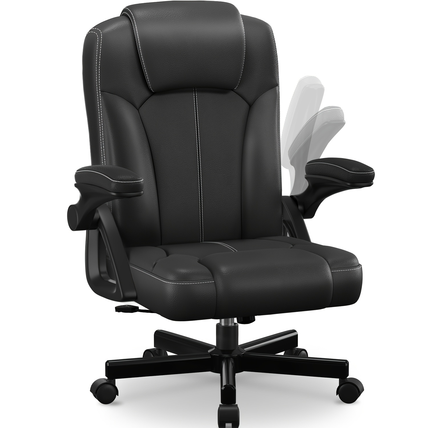 Image of Office Chair, Ergonomic Desk Chair, Leather Chair With Padded Folding Armrests, Adjustable Tilt Lock, Swivel Chair For Adults, Executive Chair