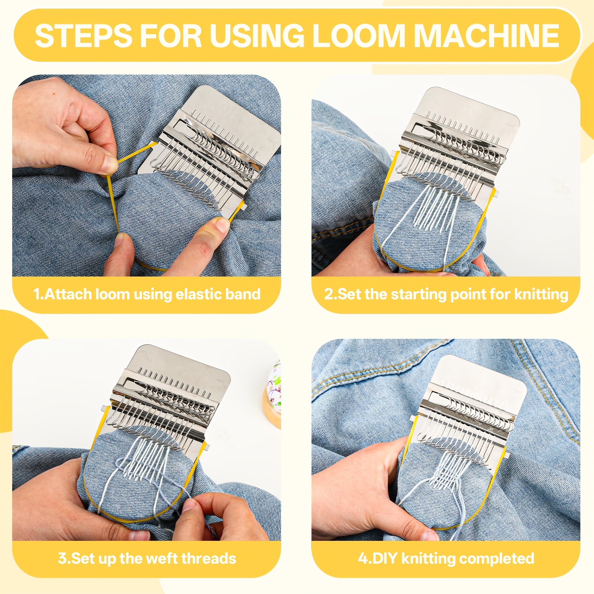 Mini Darning Loom Kit with 50 Colors Yarn & 14 Hooks