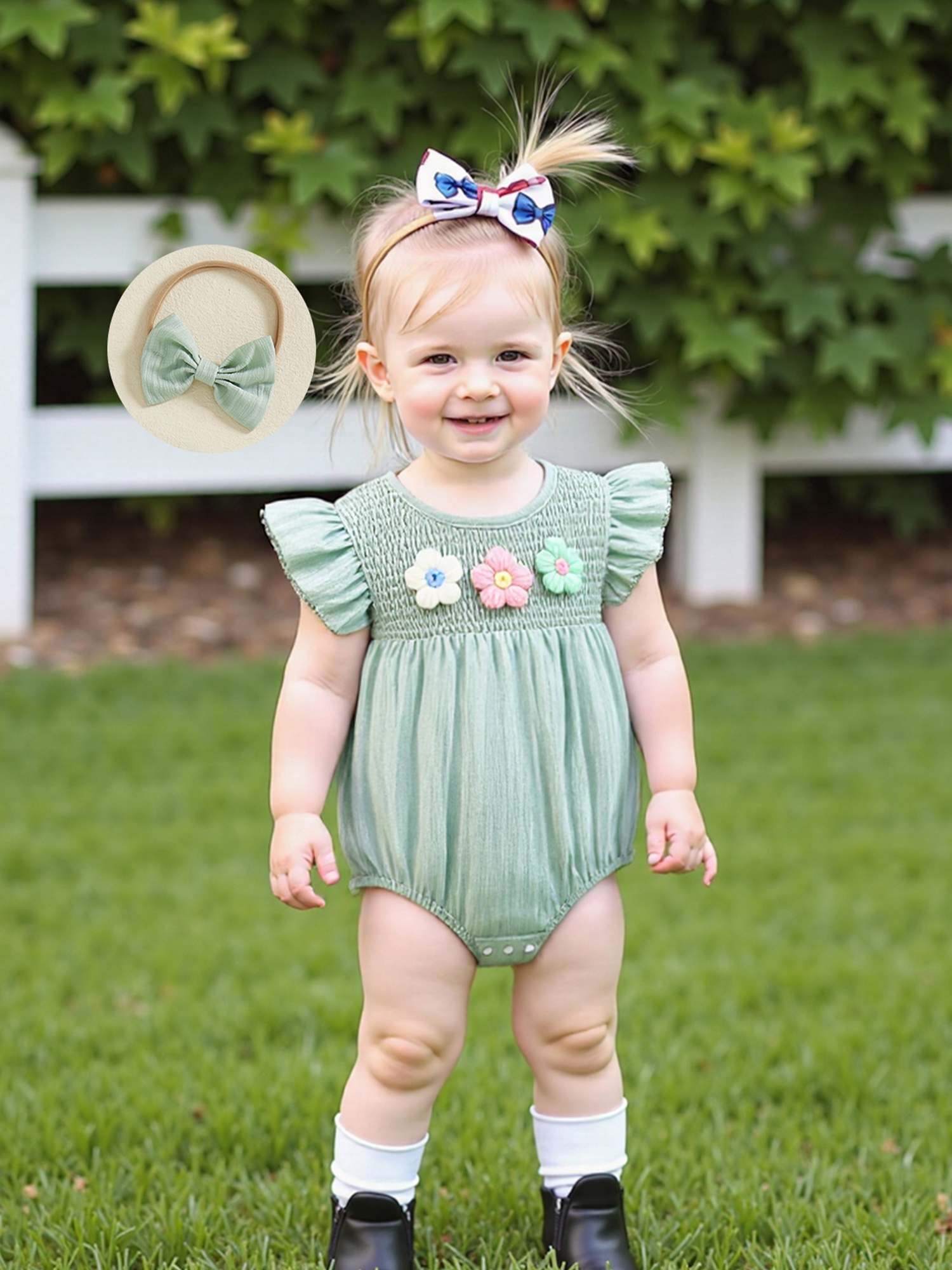 baby girls summer romper 3d floral embellishments flying Temu