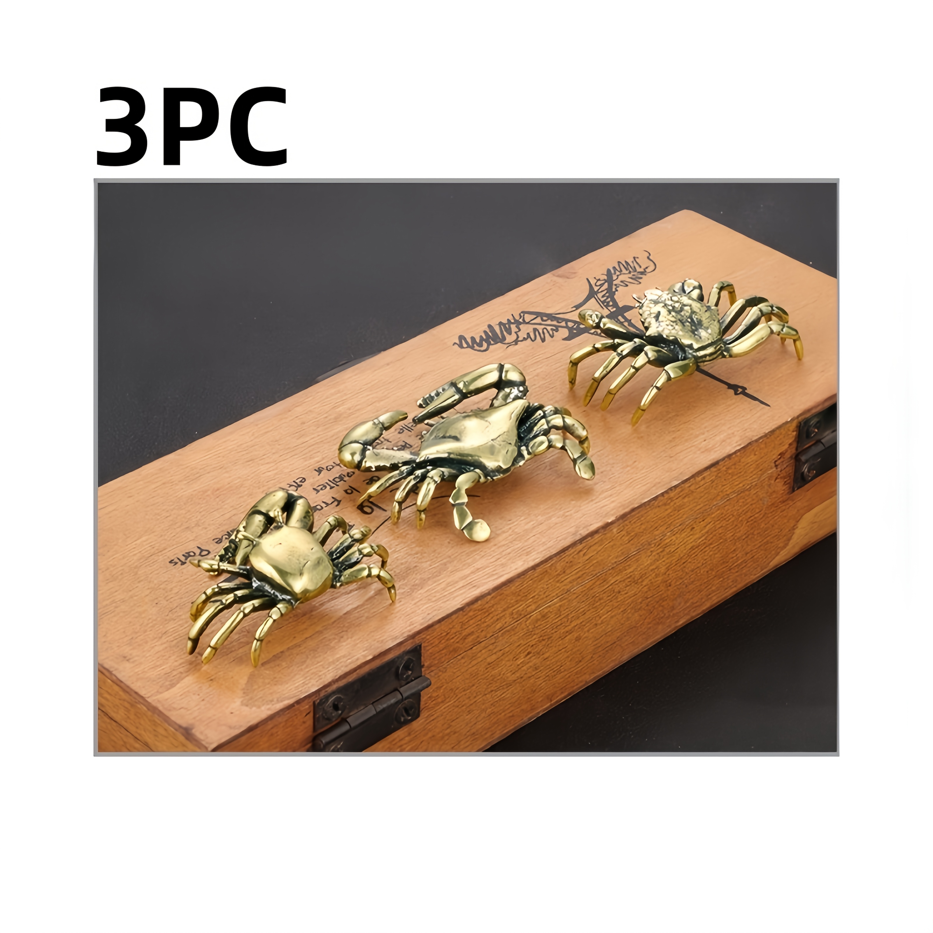 Image of 3pcs Vintage Solid Brass Crab Ornament. Versatile Decor. Ideal For Office. Home Decor. Study. Art Crafts