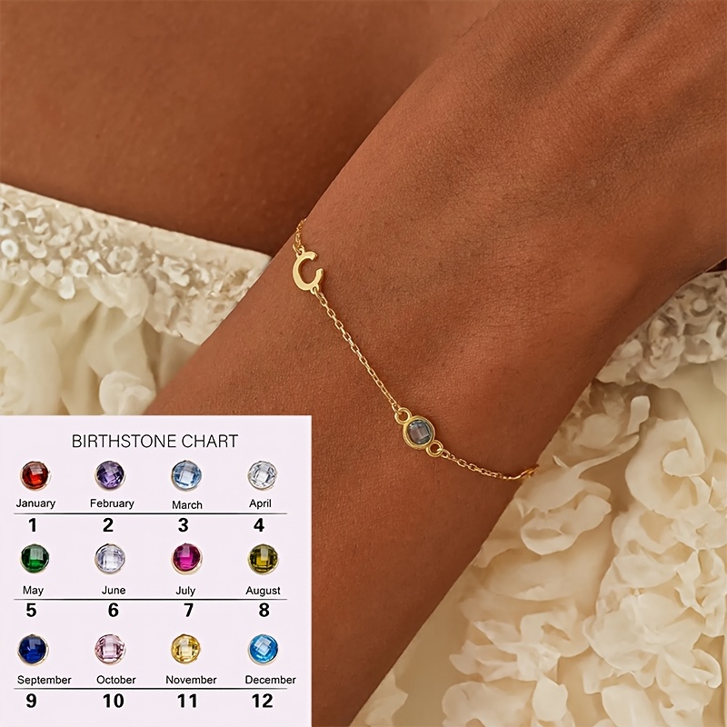 TEMU A Custom Self- Stainless Steel Bracelet, 18k Gold-plated, With A Personalized Pendant Featuring -december Zodiac Birthstones. Ideal For