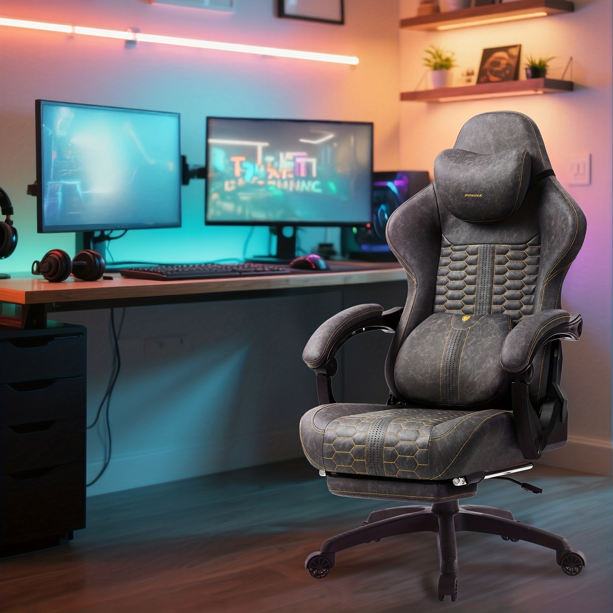 Gaming Chair With Lumbar Support And 400 Lbs Weight Capacity - Ergonomic High Chair With Adjustable Footrest And Computer Chair, Made Of For Gaming/