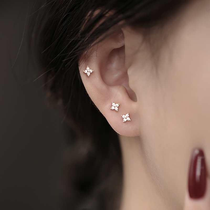 3 Small Retro Four Leaf Clover Earring Set