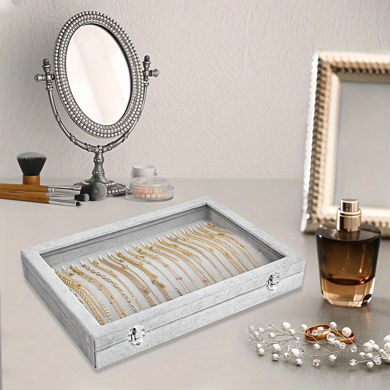jewelry organizer with clear lid and velvet tray 20 hook drawers for necklaces and pendants suitable for artistic display gray black   Product details 3