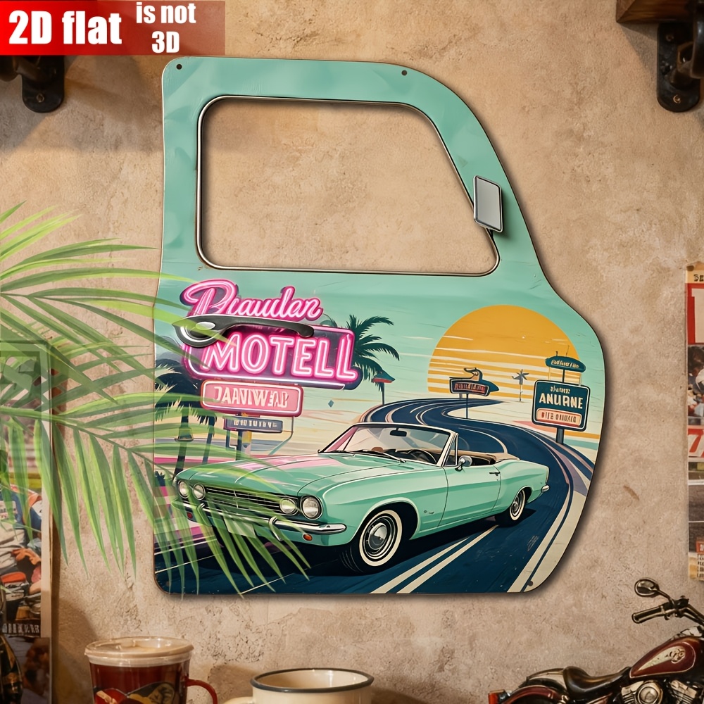 TEMU 2d Flat Wooden Sign, Car Motel Convertible Vintage Classic Car Irregular Door Decoration Sign, Wall Decor, Inn Background Wall Home Decoration