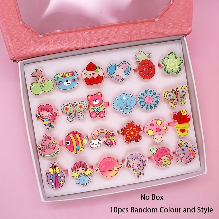 TEMU 10pcs Cute Rings - Adjustable Animal & Flower Finger Rings, Children's Fashion Jewelry For Little Girls, Daughters & Granddaughters, Birthday
