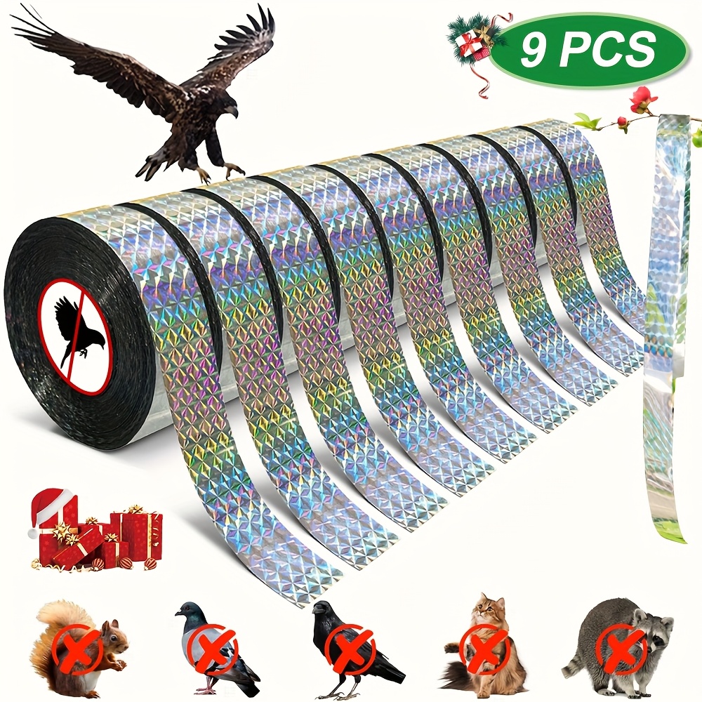 TEMU Set di 9 rotoli di nastro riflettente progettato per dissuadere gli uccelli, per un totale di 450 . Questo nastro biadesivo 癡 efficace contro