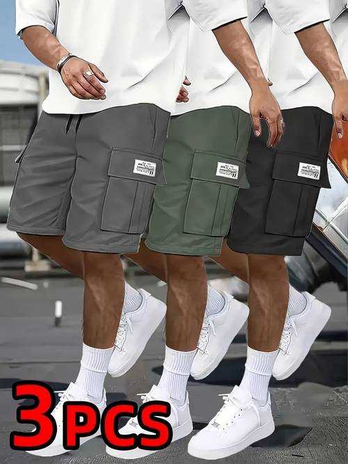 3 pack mens cargo shorts bundle heavy duty fabric 6 utility pockets adjustable waist workout hiking summer