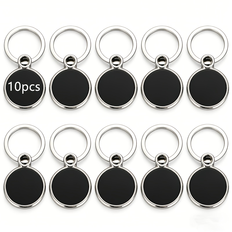 TEMU 10pcs Blank Black Laser Engraving Metal Round Keychains Diy Craft Making Kit