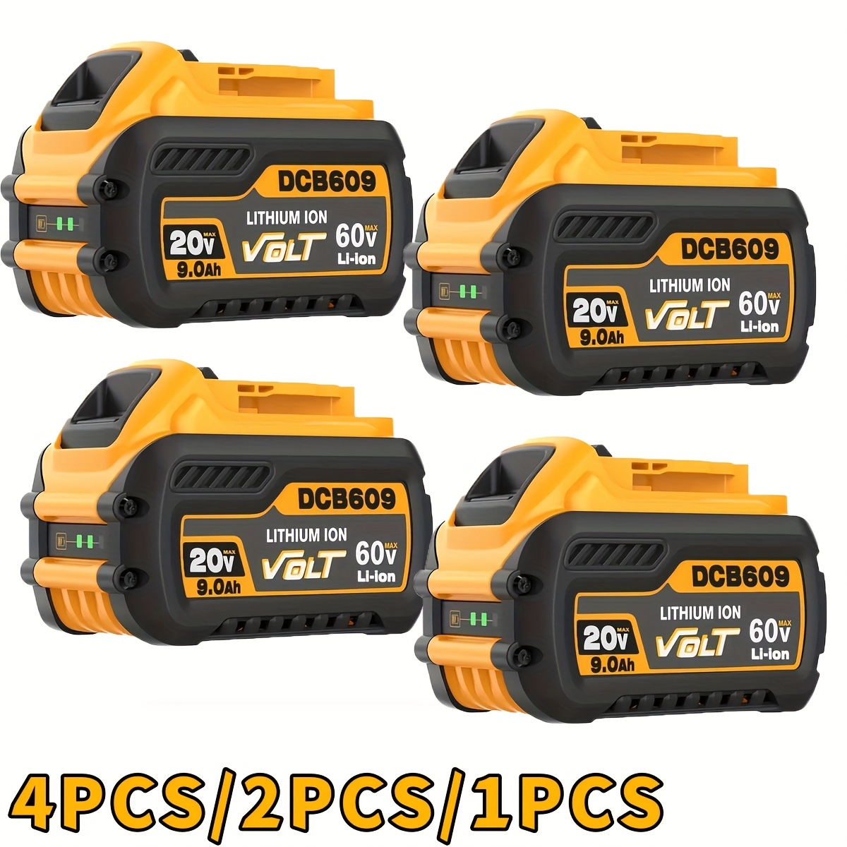 

4pcs/2pcs/1pc Dcb609 60v/20v For Dewalt Battery Compatible With Dewalt 20v/60v Power Tools For Dewalt 20v/60v 9.0ah Battery Dcb609 Dcb606 Dcb612 Compatible With Dewalt 20v 60v Battery