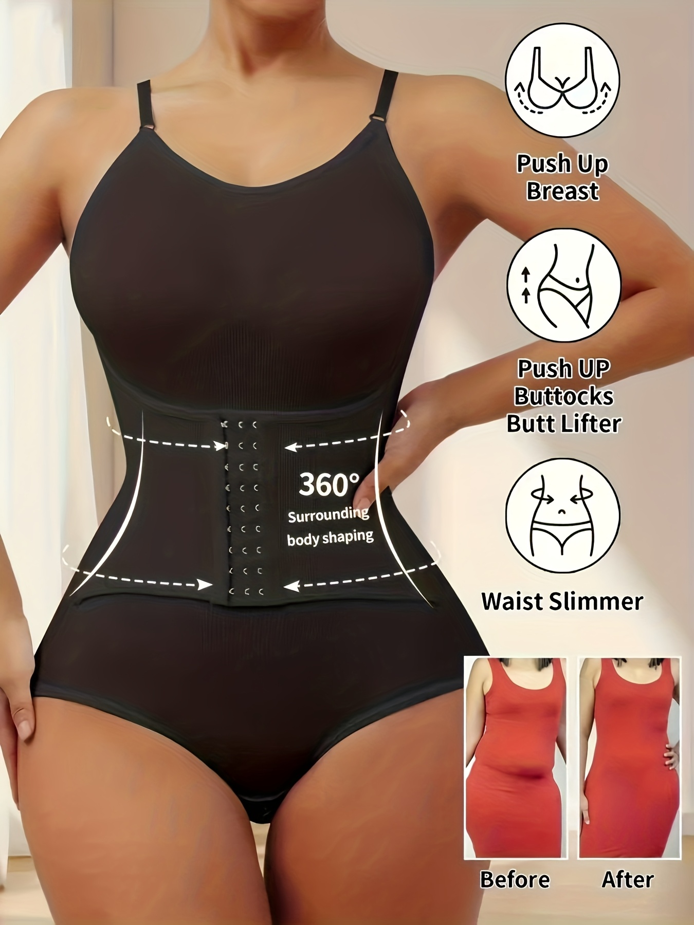 Strong Button Front Bodysuit | Seamless, Medium Support, Postpartum, Waist Shaper with Hip Lifter, Four-Way Stretch for Daily Use