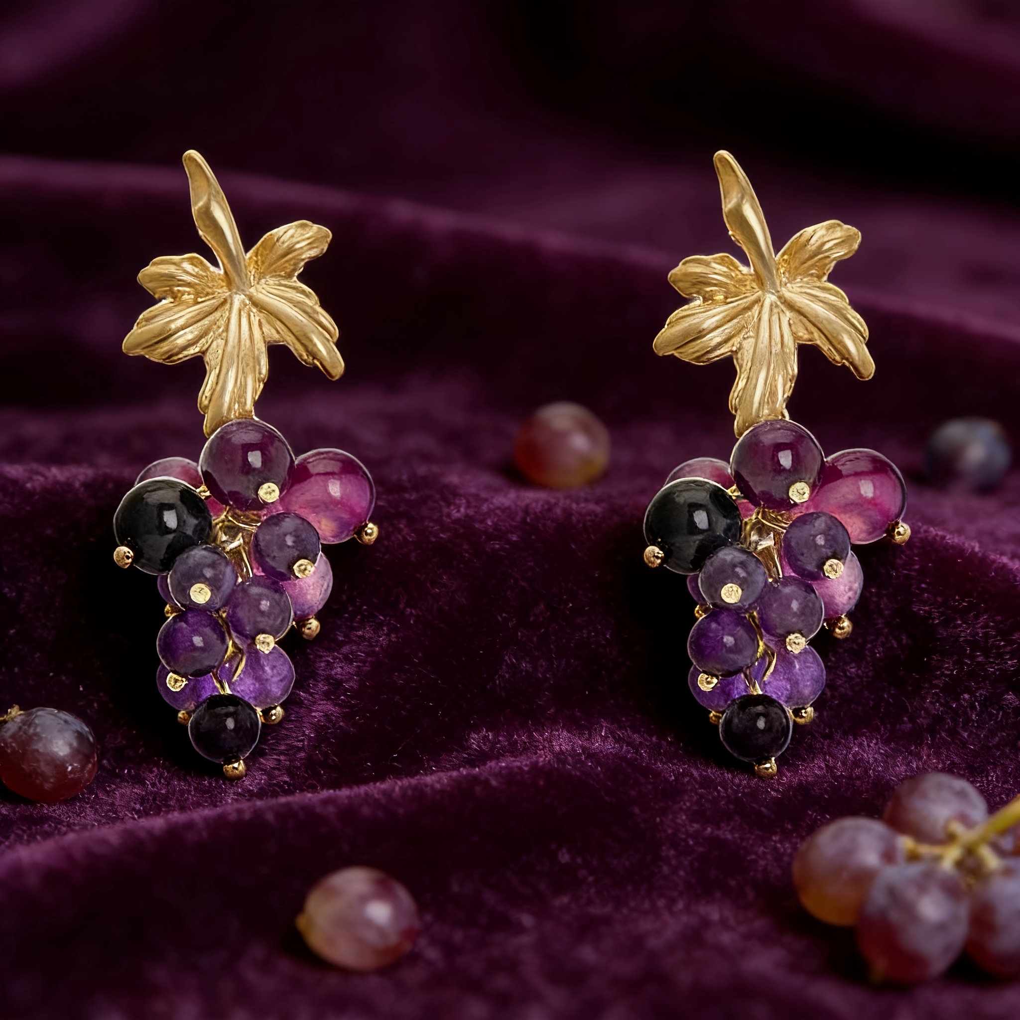 TEMU Grape-shaped Earrings With And Purple Beads, Showcasing A Retro Artistic Style, Suitable For Daily Wear And Party Enhancements