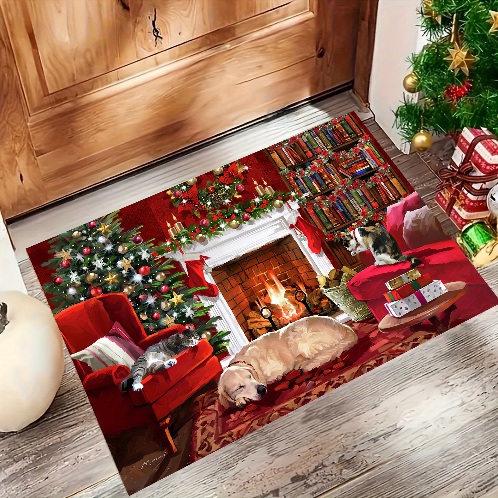 

Christmas Cheer Velvet Doormat - Non-slip, Machine Washable Rug For Entryway, Bedroom, Kitchen & Bathroom Decor