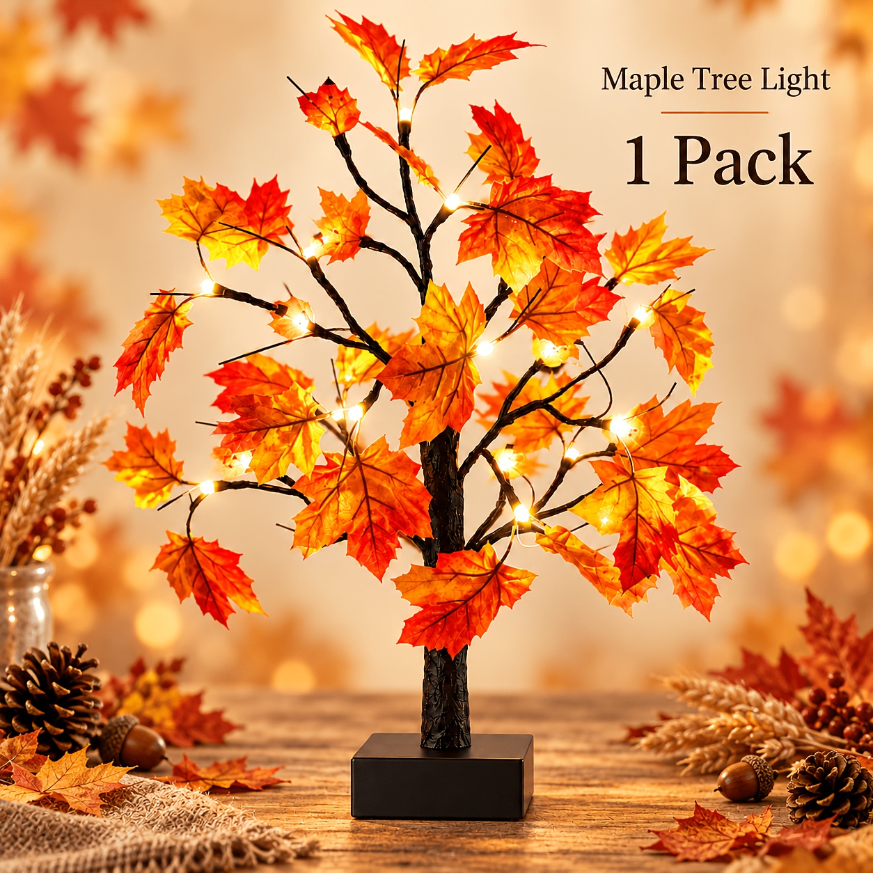 TEMU Pre Lit Artificial , Lighted Fall Maple Tabletop Tree, Usb Powered Led Autumn , Indoor Home Table Decor For , Halloween, Thanksgiving, Christmas