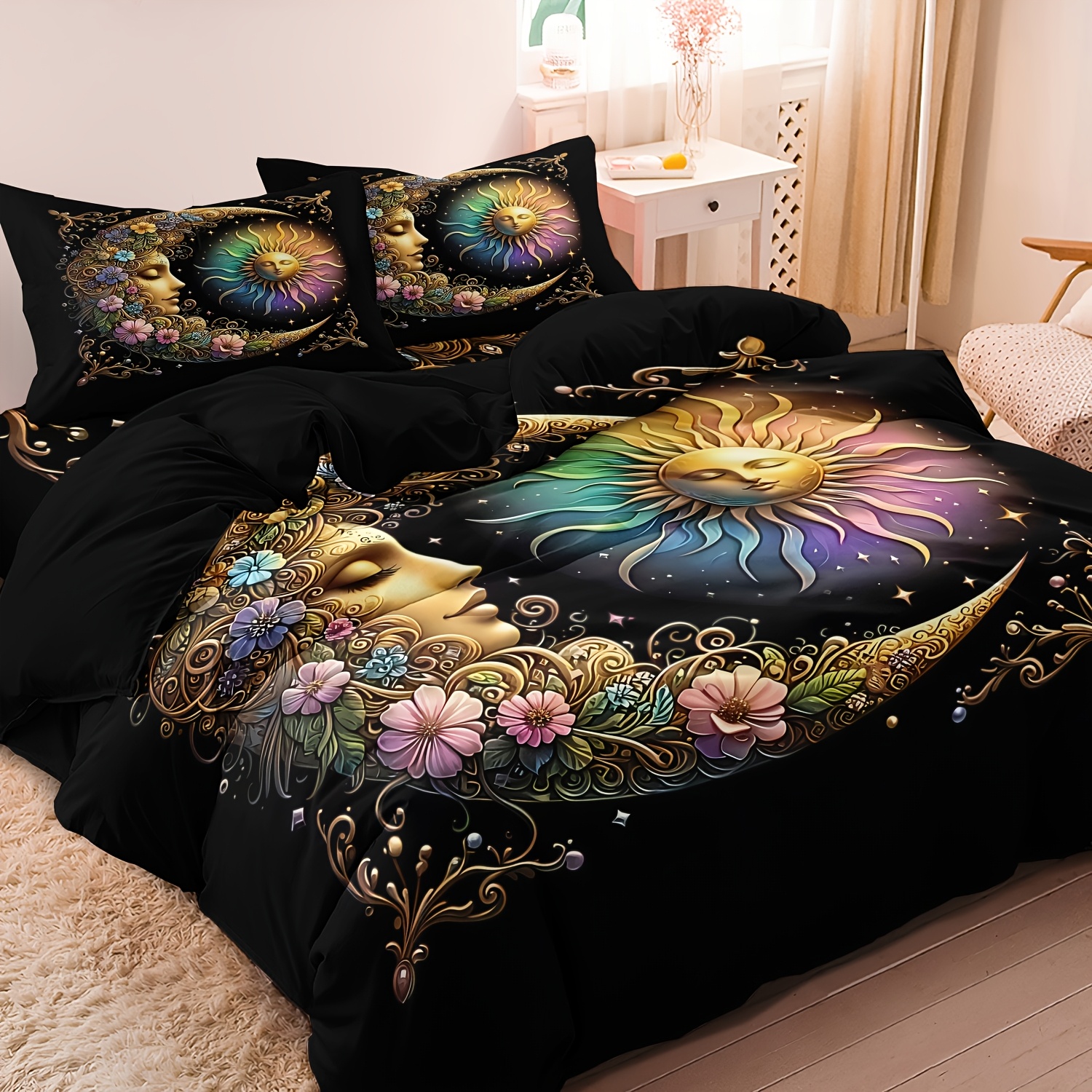 TEMU 3pcs Mysterious Colorful Floral Pattern Quilt Duvet Cover, Stylish Bedding, Soft Cozy, , For Bedrooms/dormitory/room Decorations, (1pc Duvet