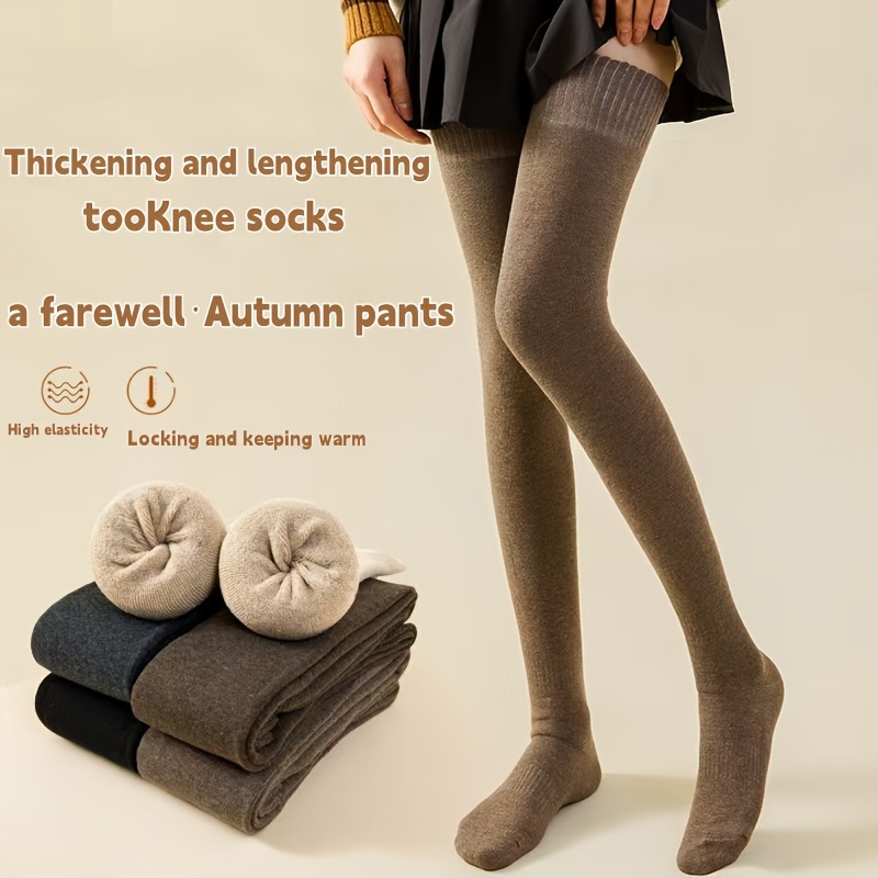 

1 Pair Pack/4 Pair Mixed Color Pack, Autumn And Winter Long Stockings, Warm And Extended Knee-high Socks, High-top Plus Velvet Thickened Fleece , Women's Micro-pressure Slimming Leggings