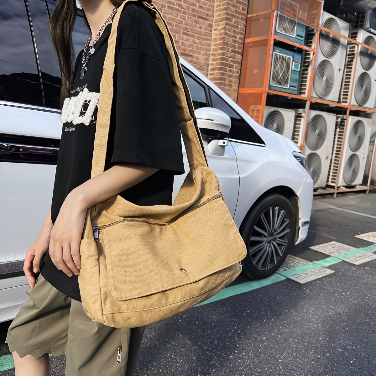 Durable Canvas Retro Y2K Hobo Crossbody Bag, Large Capacity