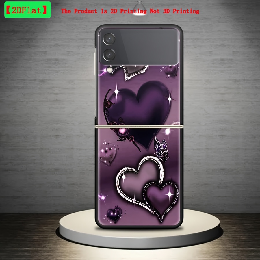 TEMU Phone Case - 2d Printing Not 3d Printing Case For For Z Flip4 Z Flip 5g Hard Cover Purple Heart-shaped Pattern