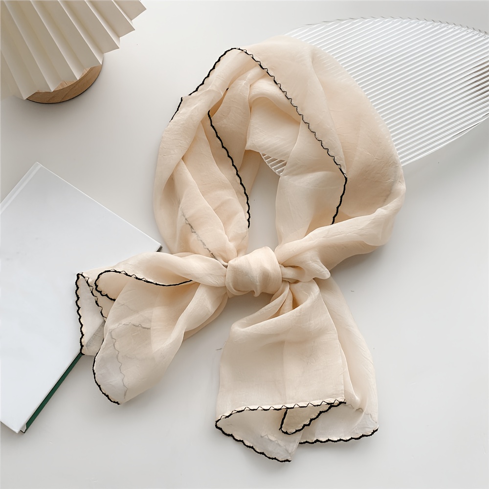 Image of 1pc Women's Long Solid Color Korean Style Small Scarf, Versatile Ribbon For Wrist Or Hair, Fashionable And Lightweight For Spring And Autumn