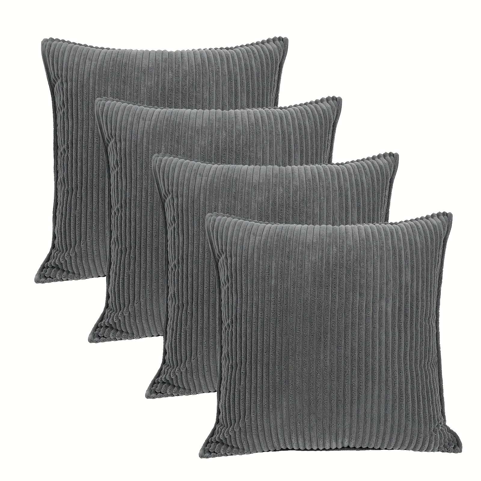 E-shop 4er-Set, Samt-Cord-Zierkissenbezüge, weiche Plüsch-Samt-Kissenbezüge, gestreifter dekorativer Kissenbezug für Couch, Sofa, Wohnzimmer,