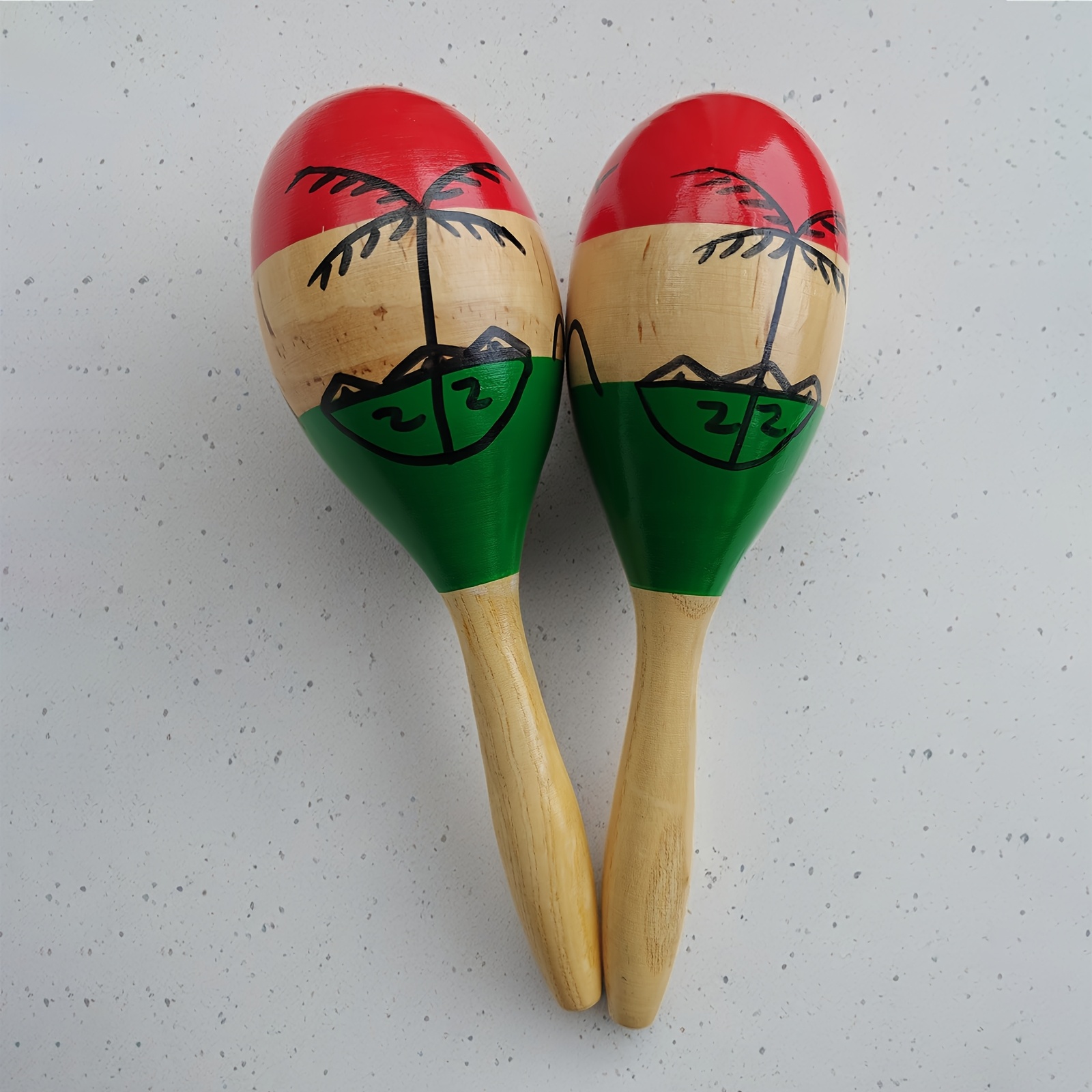 TEMU Set Of 2 Coconut Tree Patterned Hand-held Maracas, Hand-painted Coconut , Hand-shaken Bells, Dance Instruments, Bar Ktv Party Bells, Music