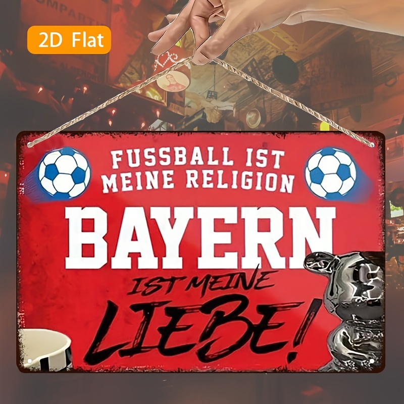 E-shop 2D Flach, 1 Stück Vintage Deutsches Fußballschild „Fußball ist meine Religion; “ Metall Wandtafel - Retro Fan Geschenk, 8x12 Zoll Deutsche Deko