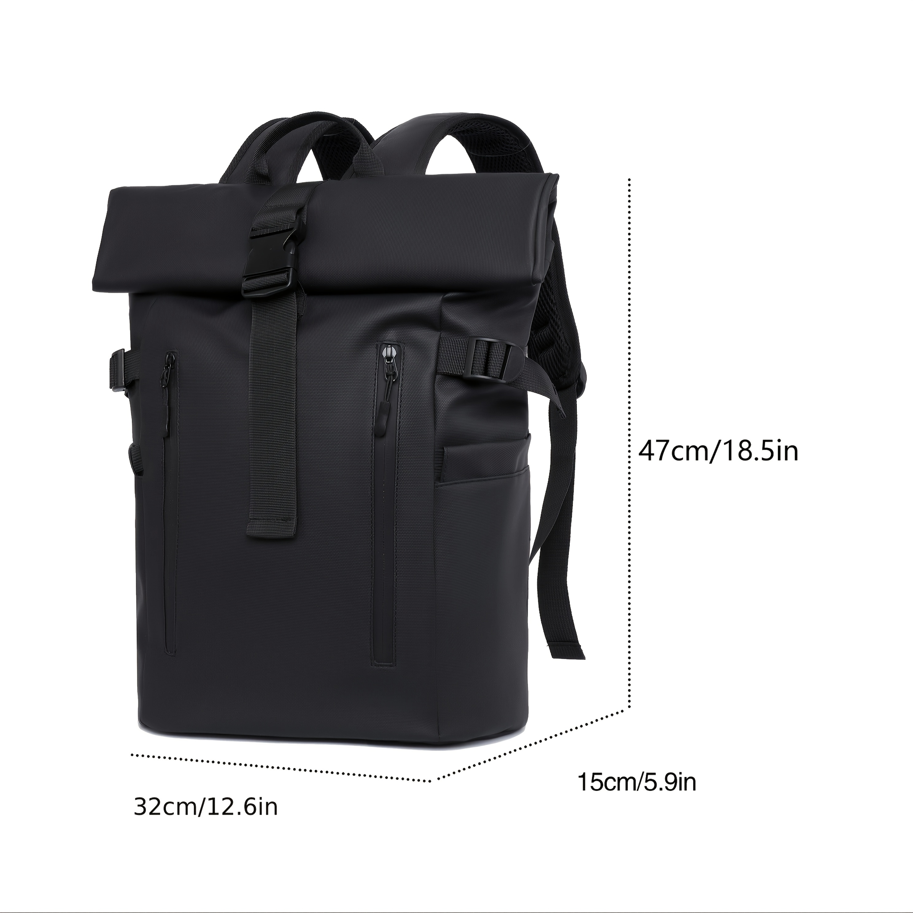 Unisex Travel Backpack, Lightweight Roll-top Design with Anti-theft Zipper, Fashionable Premium Fabric, Black and Gray