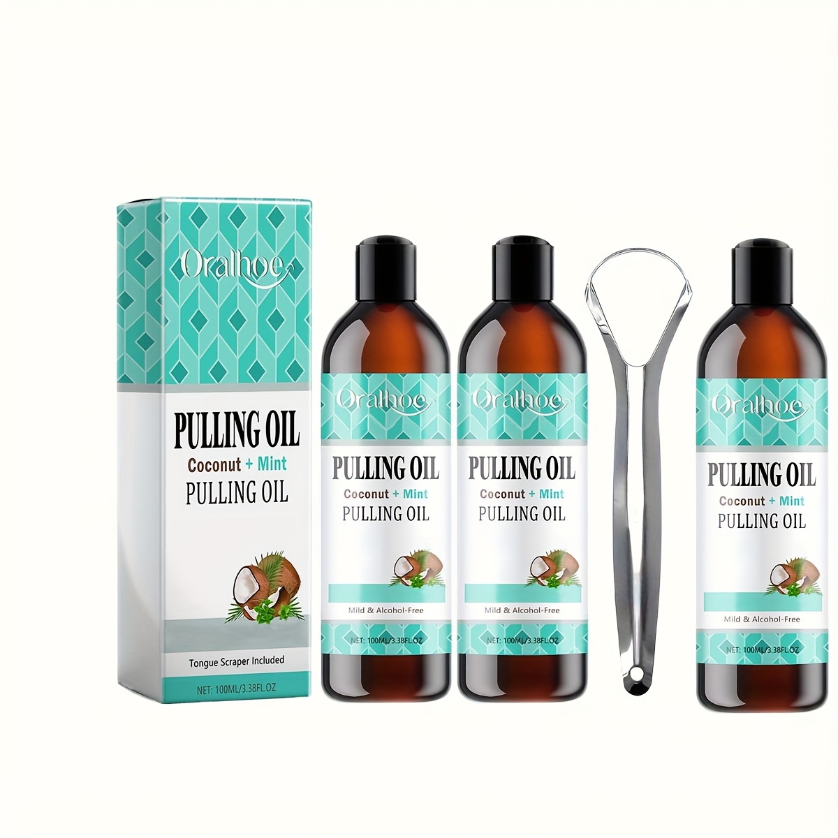 TEMU Coconut Oil & Peppermint Oil Mouthwash With Tongue Scraper -free Mouthwash Breath Whitens Teeth Healthy Teeth And Gums