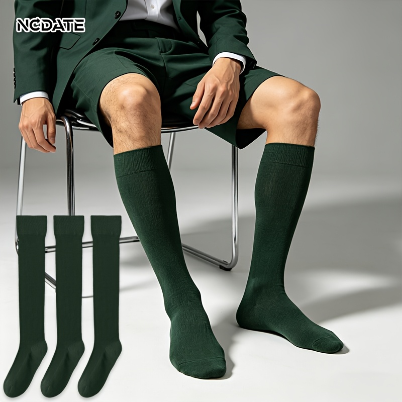 TEMU 3-pair Ncdate Men's & Women's Thin Business Calf Socks - Solid Color Tube Socks Suitable For Daily Casual, Outdoor Sports, Office Wear -