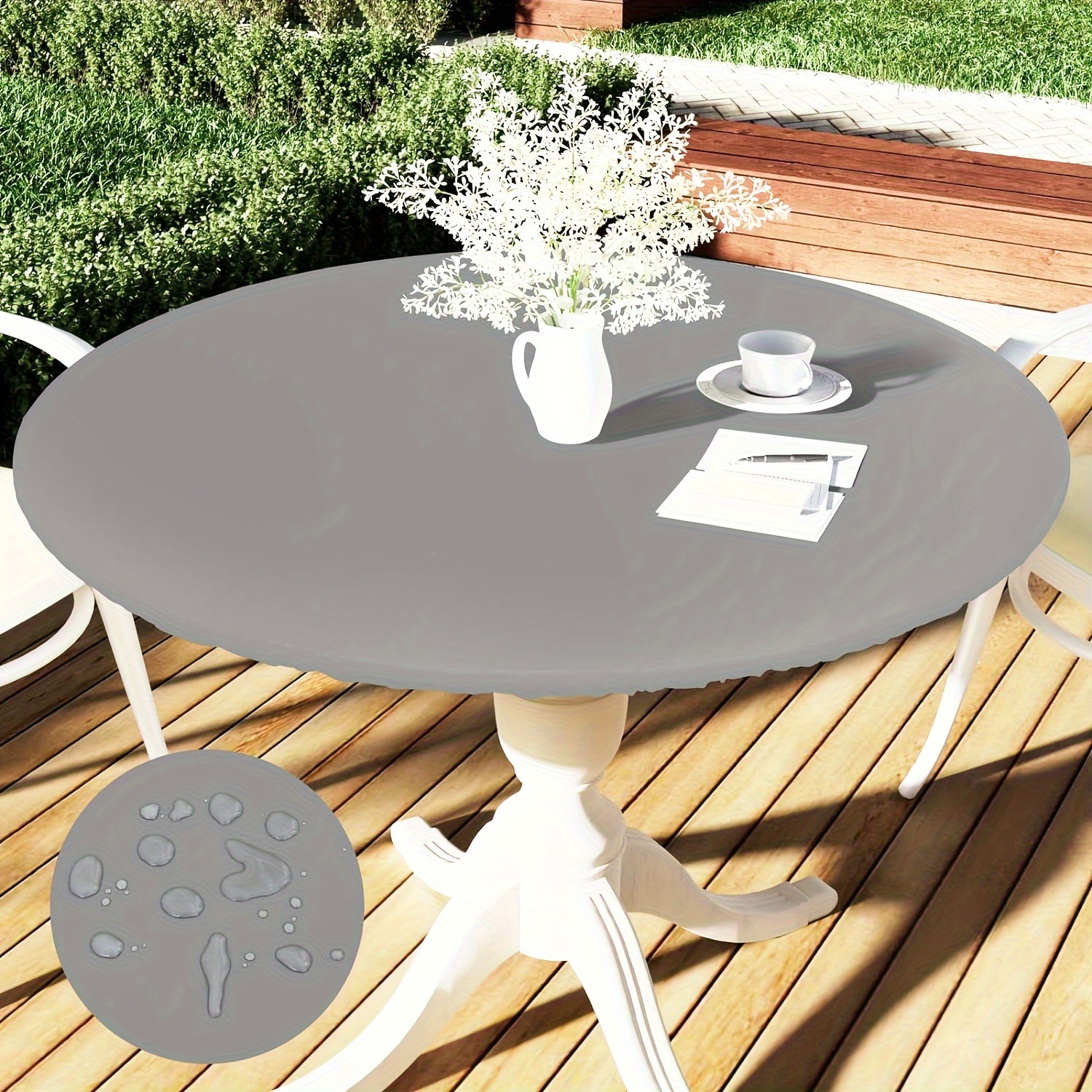 

1pc Round Solid Color Table Cover With Vinyl Backing, Flannel Wipeable Tablecloth, Waterproof & Stain Resistant, For Indoor, Outdoor, Picnic, And Camping Use