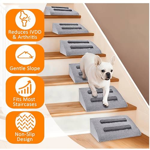 dog ramp for stairs with anti slip bump for small and senior dogs and cats stair wedges for dogs with gentle slope pet ramp with washable cover and self sticky pads for safe climbing grey 1 3