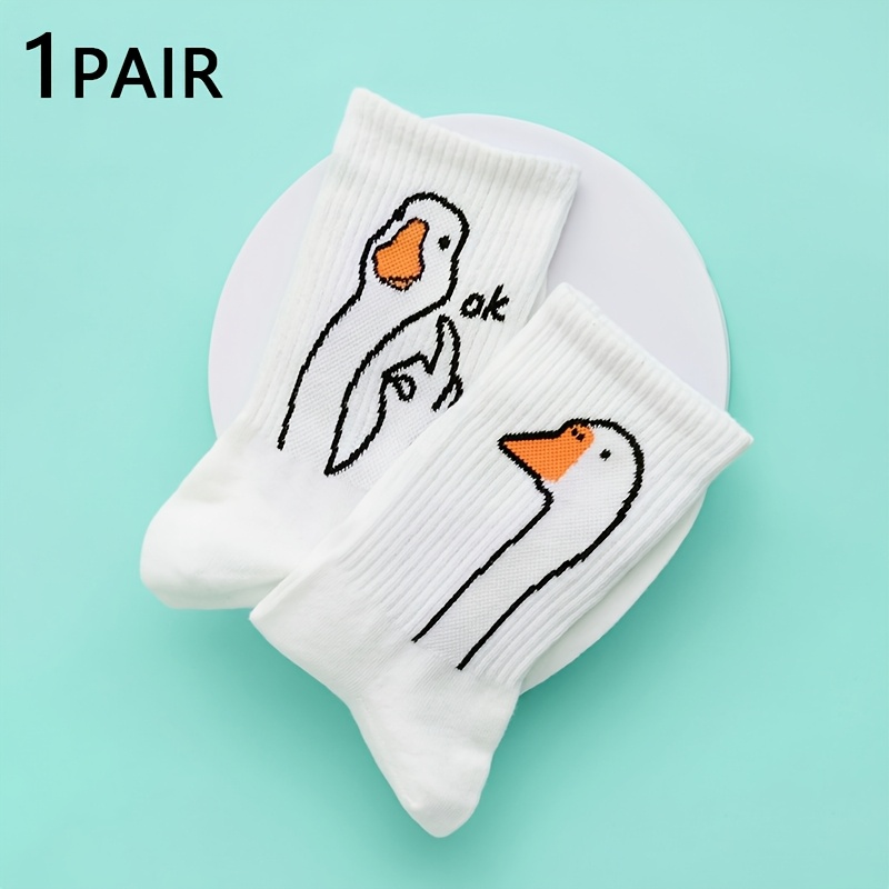 TEMU 1 Paire de Chaussettes Blanches Type Cygne AB, Chaussettes , Chaussettes Décontractées, Chaussettes Couple, Chaussettes Respirantes, Chaussettes
