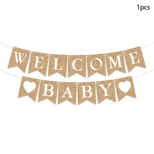 1 pack newborn baby shower party banner paper material with vintage pattern burlap gender reveal confirmation party decoration banner birthday decoration holiday gift indoor living room decoration outdoor garden decoration home decor