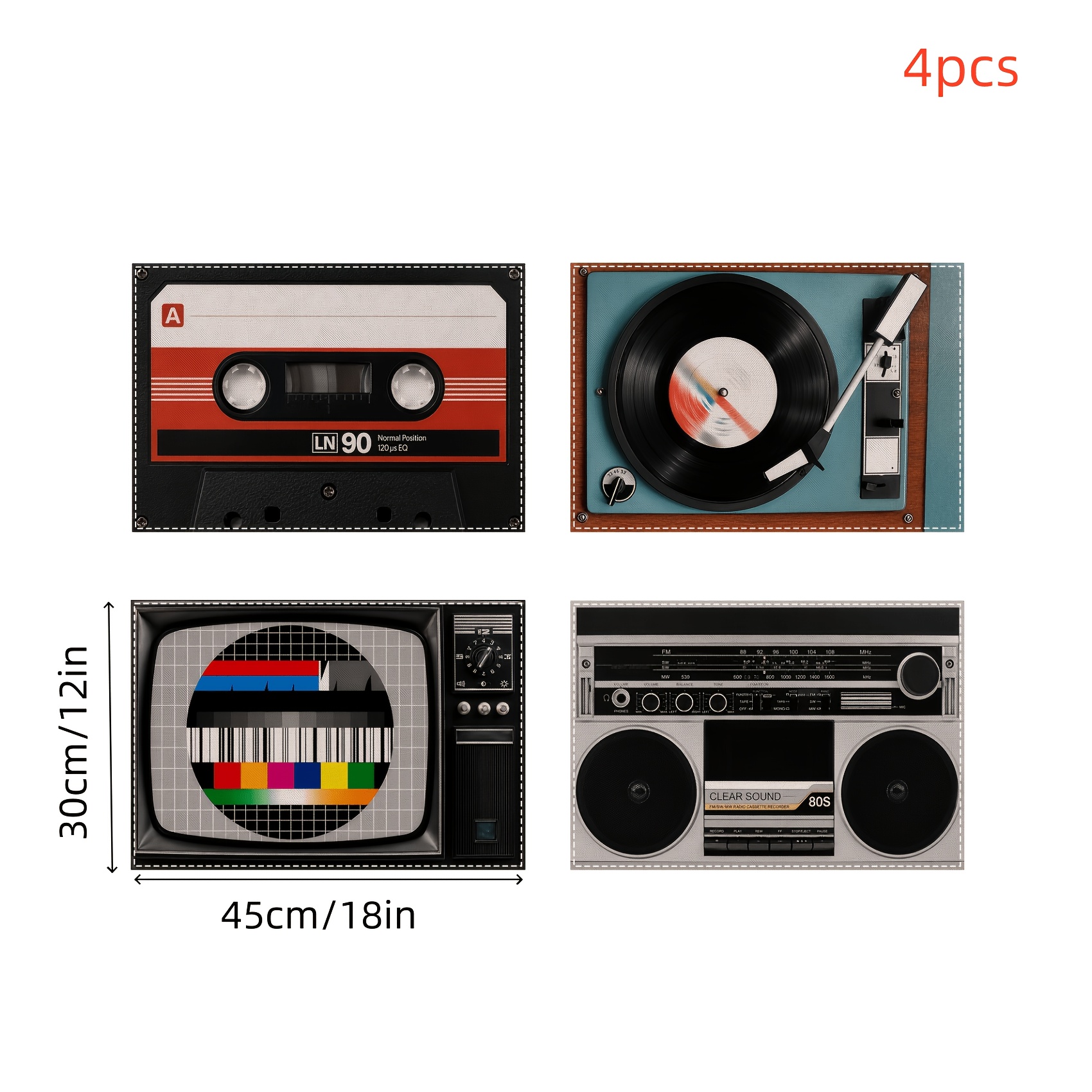 TEMU 4/8pcs, Serviette de Table Son Retro, Décoration d'Intérieur Polyvalente pour Toutes , Décoration de Canapé, Décoration de Table de Fête Rétro,