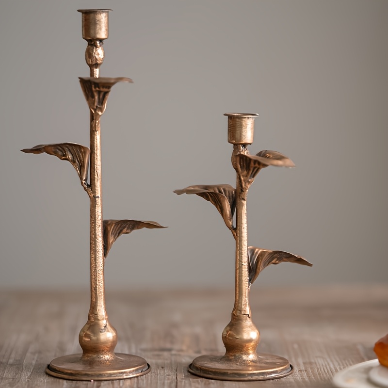 Set of 3 Vintage French Rustic Metal Candle Holders, Decorative Antique Rose Design Candlesticks, for Tabletop Decor, Christmas and Wedding Decorations