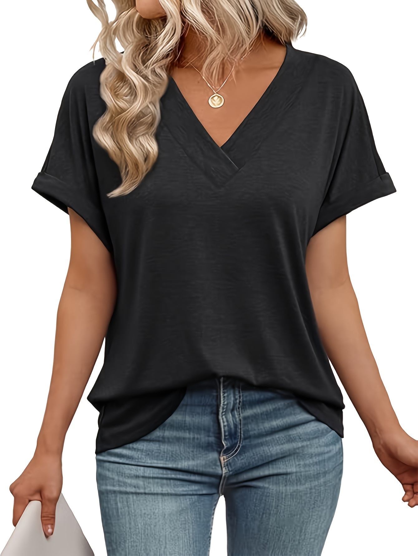 set magliette a v donna top casual a maniche corte in Temu