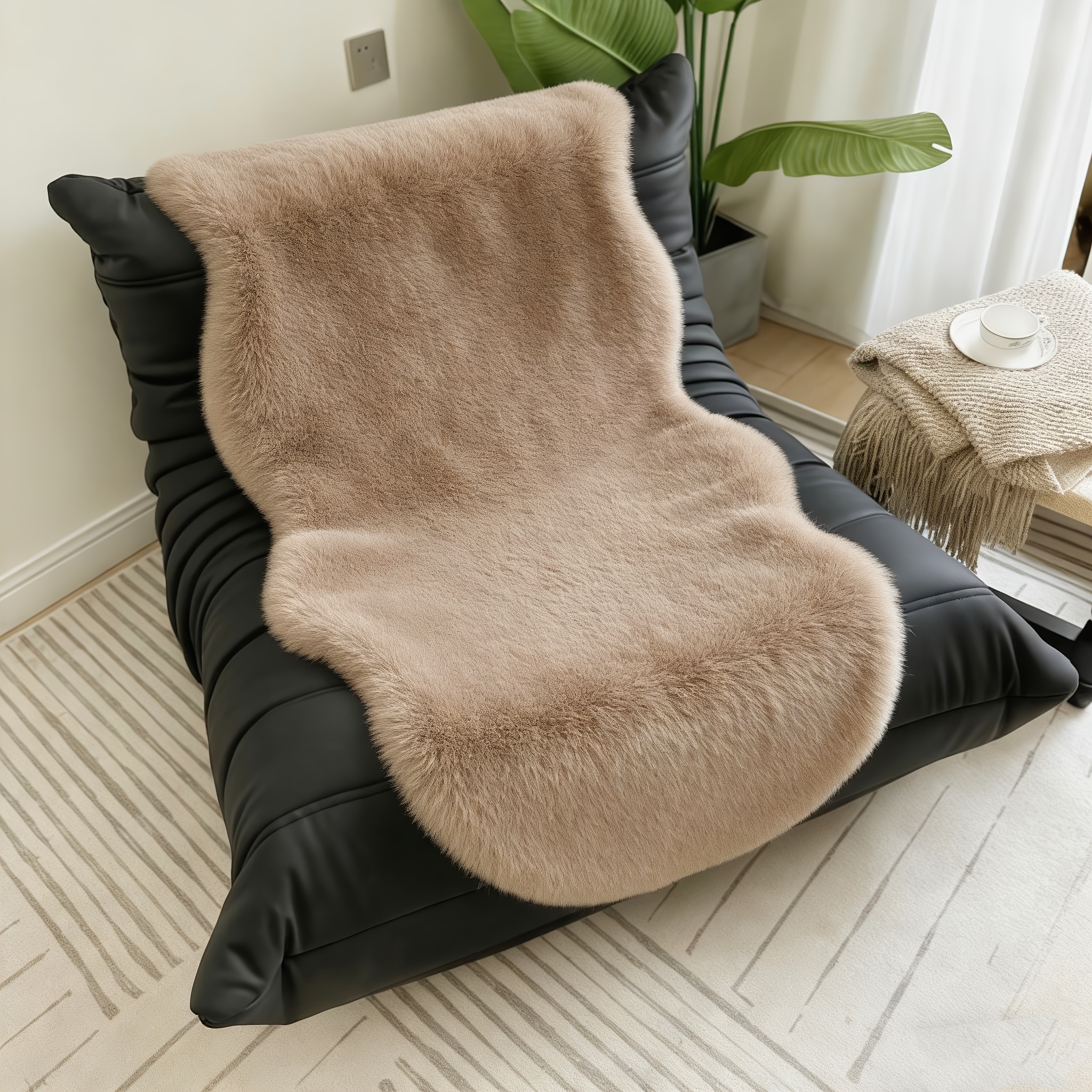 TEMU Cream-colored Rabbit Oval Decorative Rug | Soft And Smooth Polyester Fleece, Machine Washable, Ideal For Living Room, Bedroom, And Garden Decor