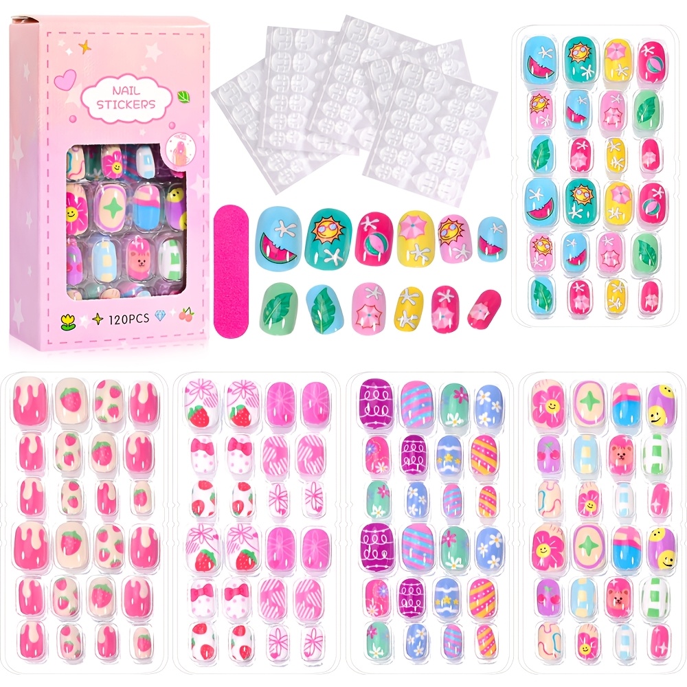 Image of 120pcs/box Cute Sea Animal Fruit Heart Cartoon Press On Nails Nail Decoration Fake Nails