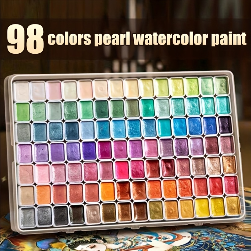 98-Color Solid Opaque Pigment Set for Art Students, Portable Watercolor Tool