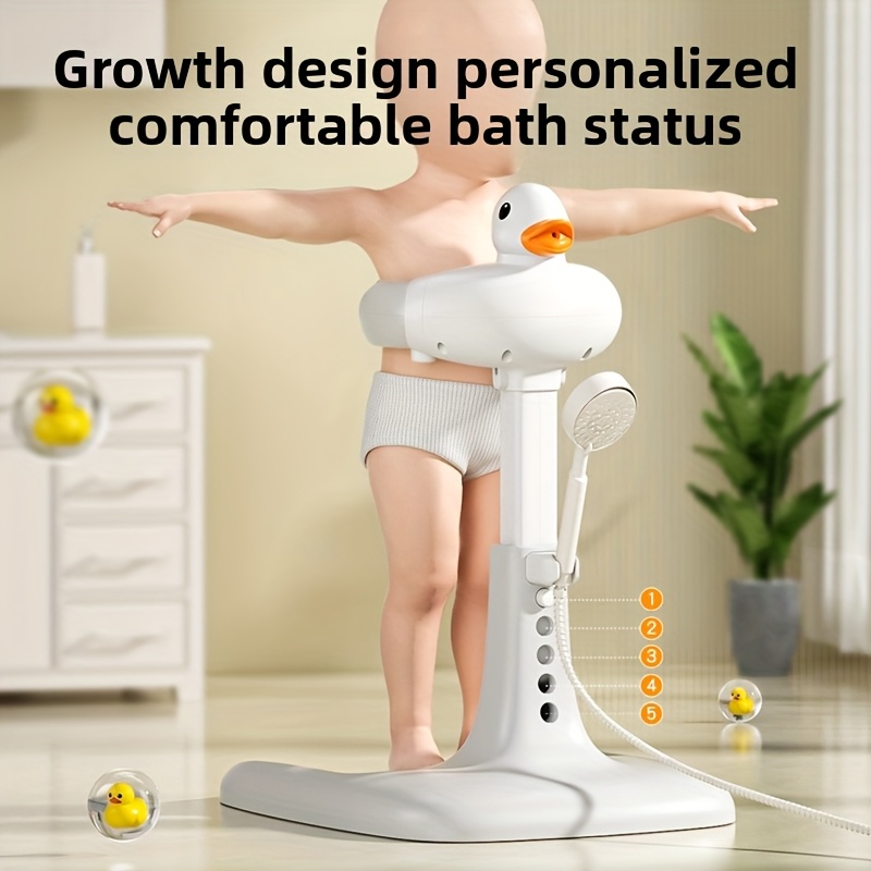 Adjustable and Foldable Bath Stand with Anti-Slip Base, Duck Design, PP Material for Ages 3 to 6 - Safety Bathtime Helper for